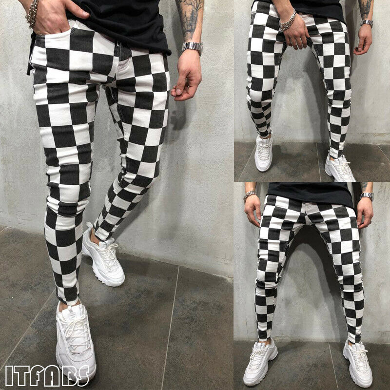 Hirigin Mannen Zomer Mode Slanke Comfortabele Gestreepte Plaid Zwart Wit Casual Potlood Broek Mannen Kleding