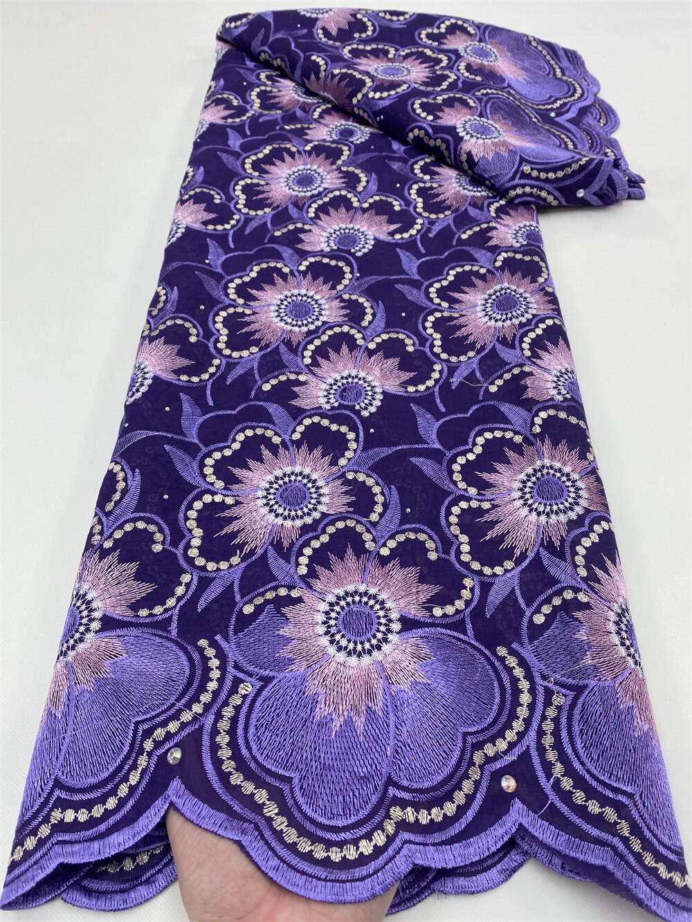 PGC afrykańska bawełna koronki tkaniny 2022 nowy koronka wysokiej jakości francuska nigeryjska koronki tkaniny z kamieniami na wesele 5 metrów YA4849B-1: 5african lace tkanina