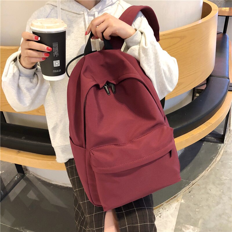 HOCODO Solid Canvas Backpack For Teenagers Women Casual Large Capacity School Bag Simple College Wind Travel Backpack Mochila
