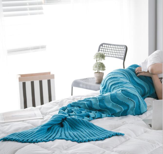 Havfruehale voksen dikromatisk strikket tæppe tæppe kaste tegneseriebetræk strand rejse seng sofa brug  fg482