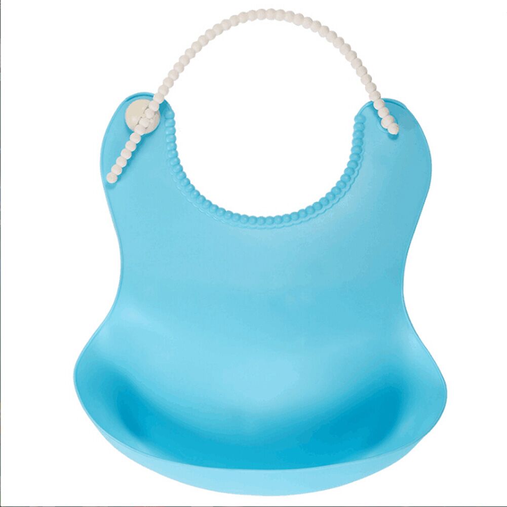 Babero suave impermeable de silicona para bebé, recogedor de migas enrolladas lavable, para alimentación, TPE, compacto, seguridad atractiva: Azul cielo