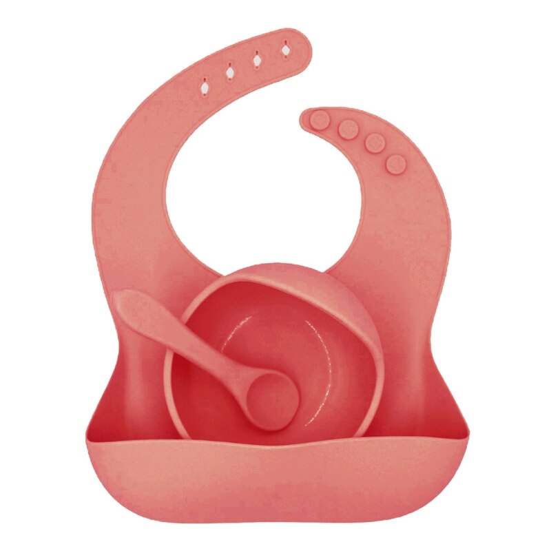 3 Stck fest Farbe Baby Silikon Schüssel Kleinkind Fütterung Schüssel mit Lätzchen Löffel Gerichte: 7