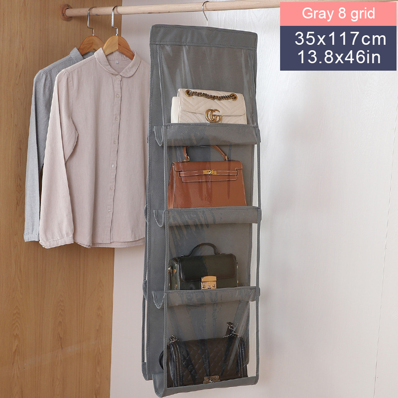 Hengende veske organizer garderobe skap gjennomsiktig oppbevaringspose dør vegg klar diverse pose med opphengspose: Mørk khaki