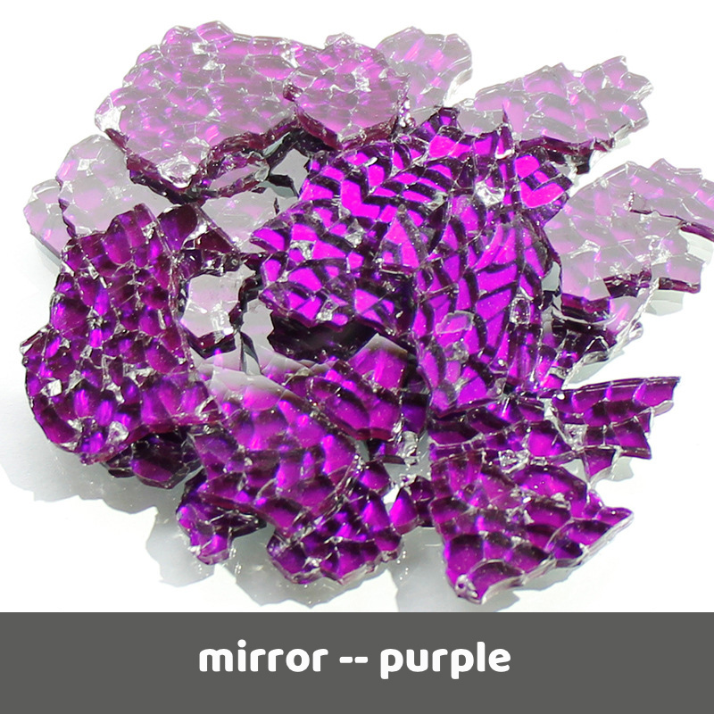 600g/21.16oz fragmentos de vidro translúcido mosaico telhas mulit cor espelho quebrado peças de vidro telha diy artesanato crack material: mirror purple