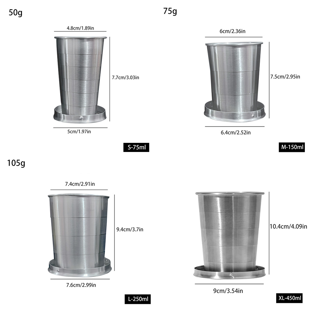 75/150/250/450ML Edelstahl Faltbare Tasse Camping Kochgeschirr Erweiterbar Tasse Teetassen Tragbare Outdoor reise Camping Tassen: violet