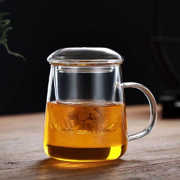 Glass Tea Infuser Cup With Transparent Filter Handle Bamboo Lid Heat-resistant Flower Teacup Office Tea Mug Drinkware: 440ml Delicate