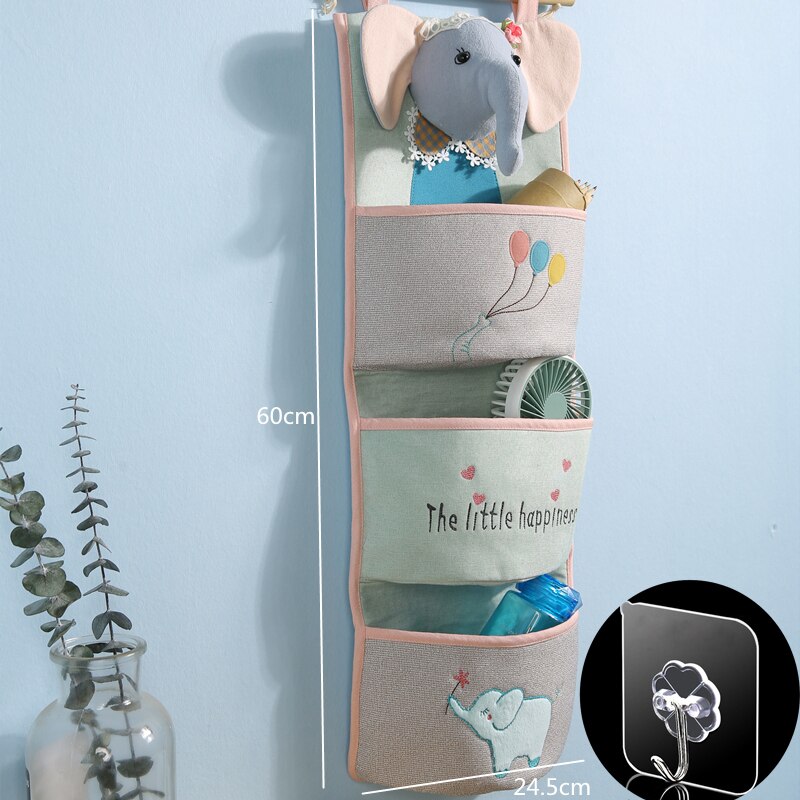 Sacos de armazenamento de tecido dos desenhos animados saco de suspensão de parede para casa organizador de suspensão multi-camada caso de classificação artigos diversos classificado cabide: 3pockets Elephant