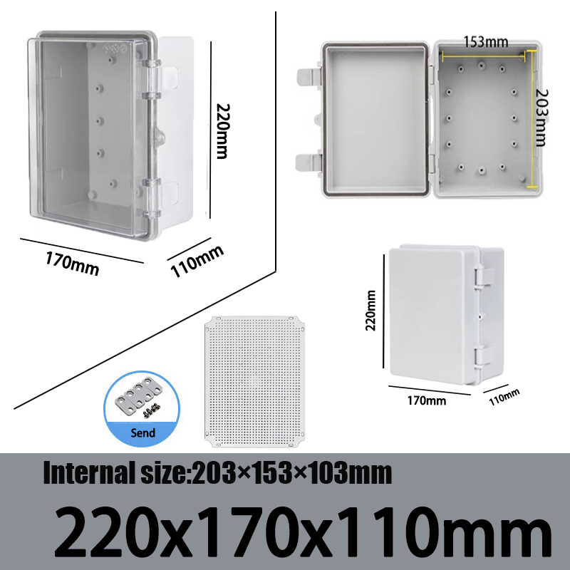 Caja de sellado electrónico impermeable para exteriores, carcasas ABS de distribución de cubierta gris/transparente IP66 con hebilla, caja de conexiones de plástico: 4XL / Marfíl