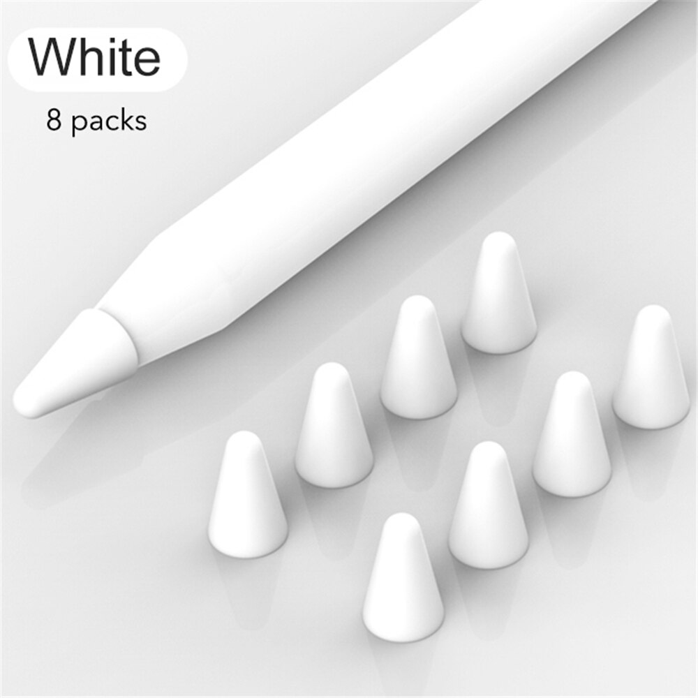 8pcs Mute Silicone Replacement Tip Case Nib Cover Skin For Apple Pencil 1 2 Stylus Touchscreen Pen Nib Protector: white