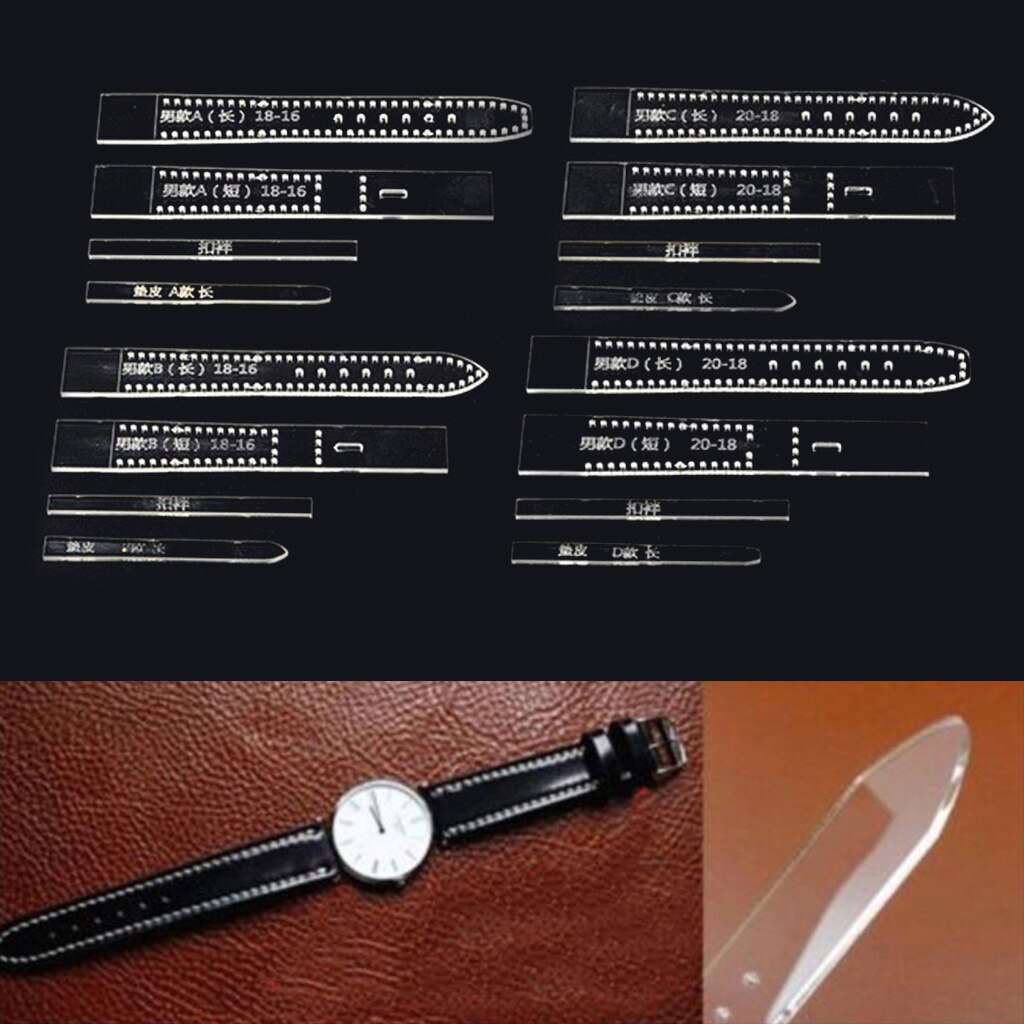 4 juegos de correa de reloj para hombres y mujeres, Cuero Acrílico, plantilla para artesanía, patrón para hacer pulseras de reloj DIY