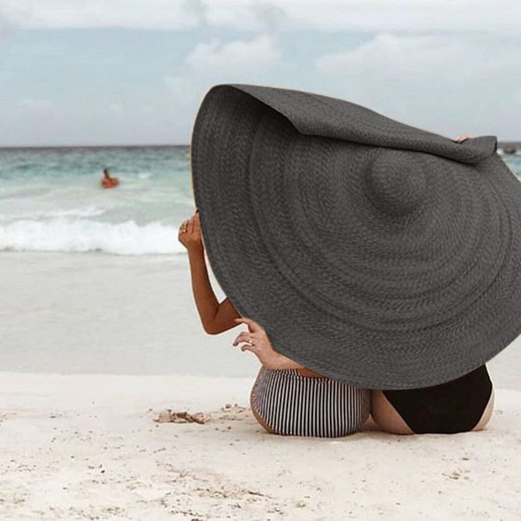Oversized Straw Hat For Women Wide Brim Summer Sun Hat Packable Large Paper Beach Hat #T2G