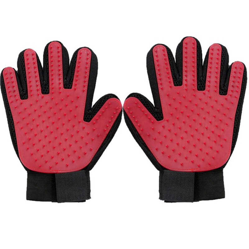 Gummi Handschuh für Kämmen Tiere Handschuh Silikon Haustier Katzen Haar Pinsel Kamm Reinigung Entfernung Haarbürste für Hunde CatsTake Schlecht Handschuh: rot Paar