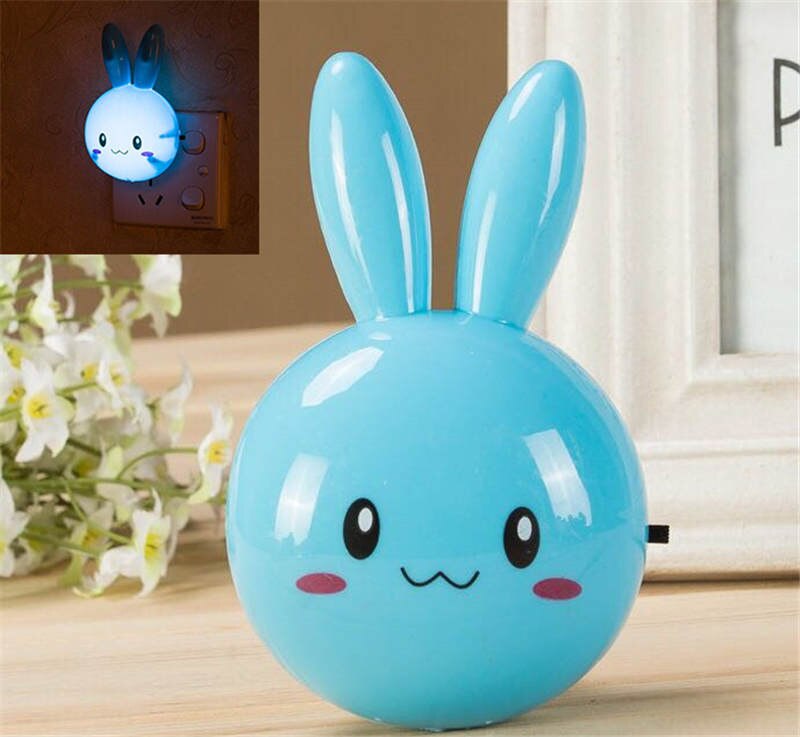 AC110-220V Night Light Children Light Baby Nursery Lamp Bedroom Sleep LED Light Switch Wall Night Lamp For Children Girl Toy: Rabbit blue