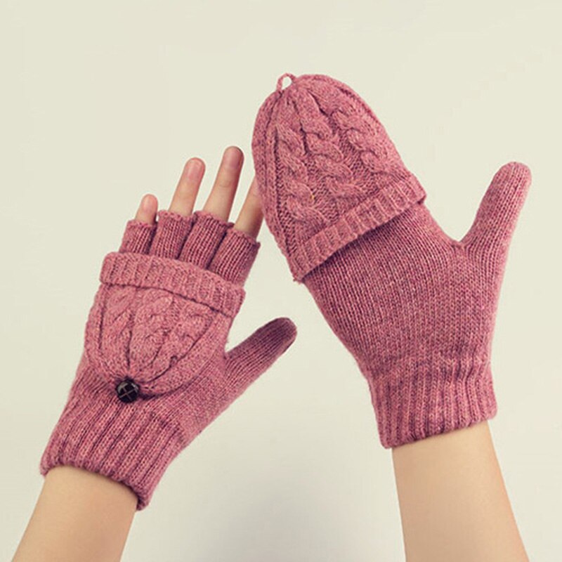 Kvinder strikkede fingerløse handsker multifunktionelle vinterpiger bløde uldhandsker damer piger solide uld varme vanter