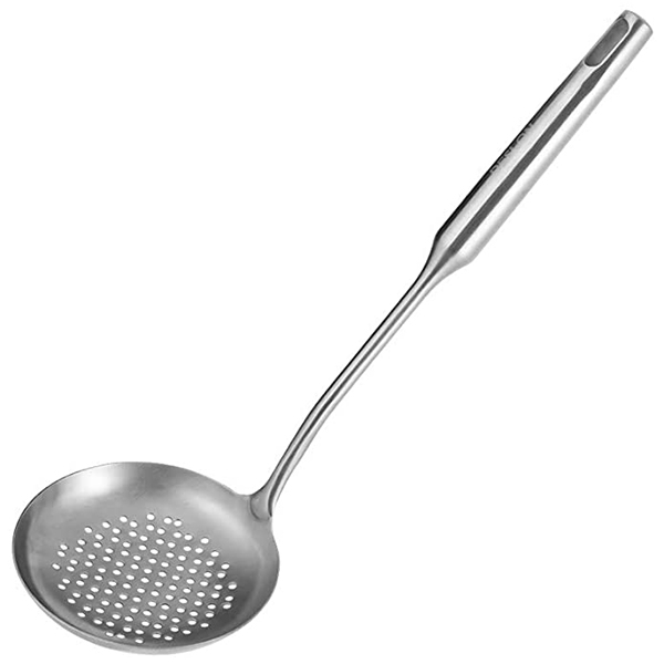15-Inch Stainless Steel Skimmer Strainer Ladle, Slotted Spoon for Kitchen Cooking, Draining & Frying: green
