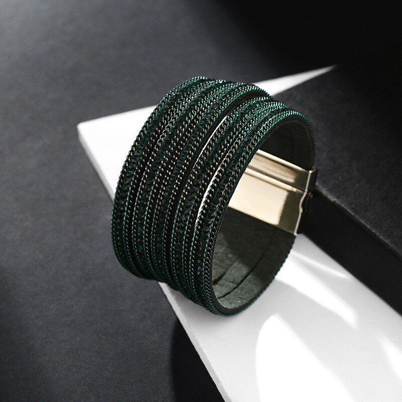 Bracciale da donna in stile bohémien esagerato con polsini magnetici con strass multistrato retrò gioielli da donna