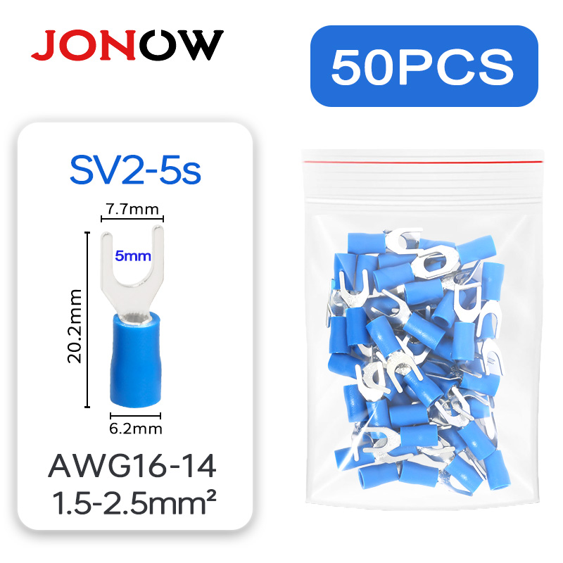 50PCS Fork Crimp Terminal Electrical Wire Connectors Spade Lugs Quick Splice Cables Insulation Shoe Plugs For Connection Screw: Green-Yellow