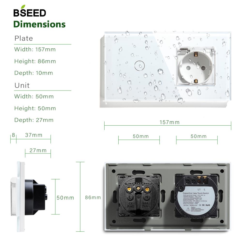 Bseed 1Gang 1Way Touch Light Switch Bathroon Muur Eu Cover Socket Sensor Muur Schalter Outdoor Stopcontacten