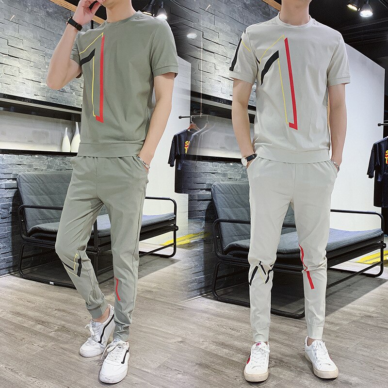 Zomer Best Verkopende Producten Mannen Casual Sport Pak Jeugd Casual Printing Korte Mouwen T-shirt Broek trendy Pak