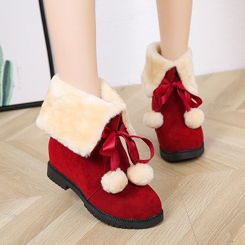 Vrouwen Winter Schoenen Enkel Warm Houden Snowboots Vrouwelijke Slip Op Sport Sneaker Pluche Schoeisel Wandelen Flats: Red / 4.5