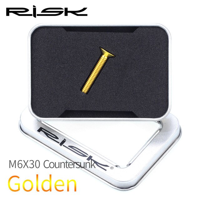 RISK Titanium Bolts M6 x 30 35 40 50mm Allen Key MTB Road Bike Taper Head Screw Bicycle Headset Cap Fixing Bolts Rainbow Gold: 30mm Golden FlatHead