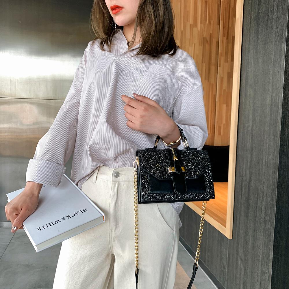 femmes Bling bling PU cuir sacs à bandoulière dame solide noir et bordeaux bandoulière chaîne sacs à main fille sacs à bandoulière