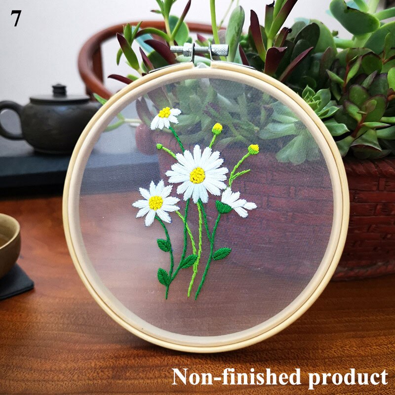 Kit de iniciación de bordado estampado para principiantes, Kit de pintura de flores artesanal, punto de cruz, productos no terminados, Kits de Material: 7