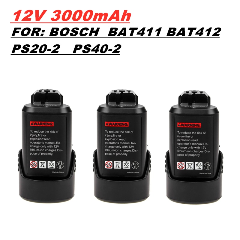 12V 3000mAh Li-ion Rechargeable Battery pack replace for BOSCH cordless Electric screwdriver BAT411 BAT412 BAT412A PS20-2 PS40-2
