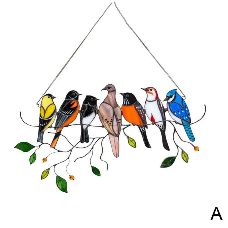 Panneau de fenêtre en vitrail, oiseau sur fil, attrape-vitre suspendu, accessoires de décoration pour la maison, décoration de salle: A