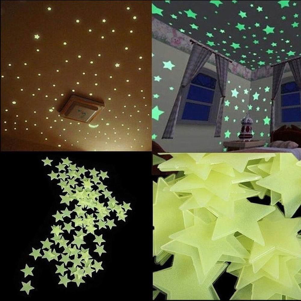 Autocollants muraux étoiles 3D phosphorescents, 100 pièces, lueur dans la nuit, autocollants muraux lumineux pour chambre d'enfants, bébé, chambre à coucher, plafond, décoration de la maison