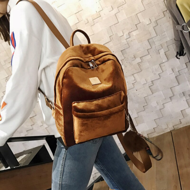 Women Backpack Velvet Ribbon Large School Bags for Teenage Girls Hairball College Backpack Bagpack Travel Bag Rucksack Mochila