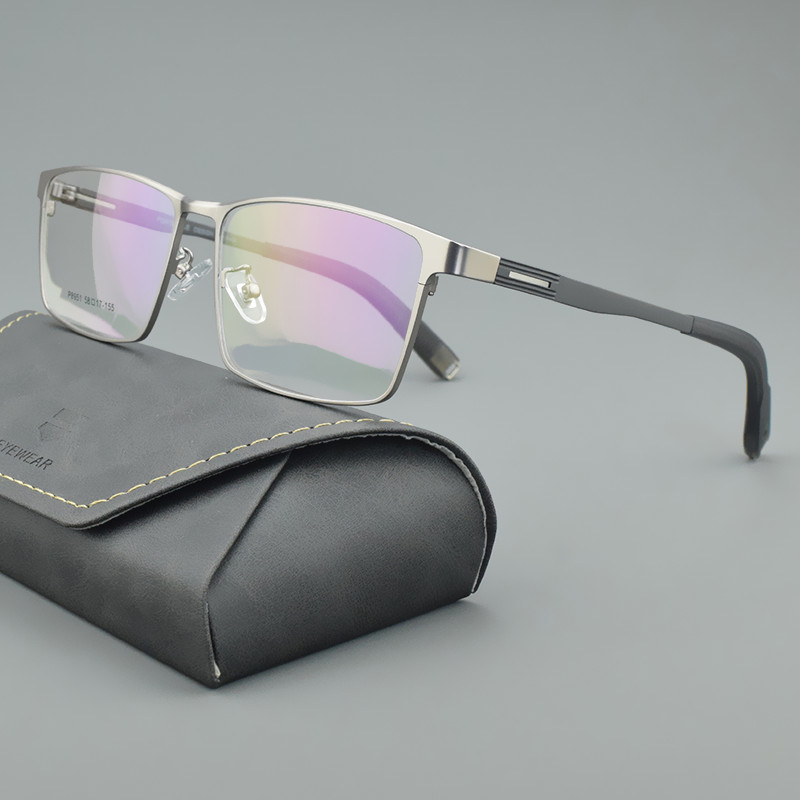 Brilleinnfatninger i titanlegering menn briller optiske briller med styrke butikk ansikt briller firkantet nærsynthet retro brille: kaki
