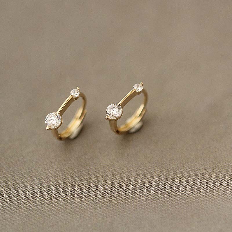 9K or pur boucle d'oreille Simple zircon i-forme barre verticale forme oreille anneau oreille os mignon sauvage femme fille or oreille bijoux