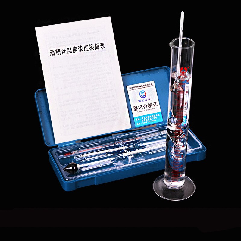 Alcohol Meter Wine Concentration Meter Alcohol Instrument Hydrometer Tester With Measuring Cylinder Thermometer 01: Glass tube
