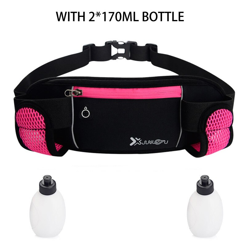 Riñoneras ligeras para hombre y mujer, deportivas, para correr, para exteriores, Neopreno, cinturón de hidratación, riñonera, soporte para teléfono deportivo con 2 botellas: Color rosa
