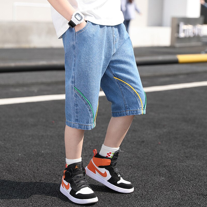 Summer Boys Jeans Teenagers Thin Solid Denim Short Pants Boys Clothes Elastic Waist Short Trousers Children Boy Casual Clothing