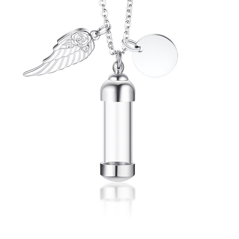 Vnox Tempo di Memoria Clessidra di Vetro Urna Cremazione Collana per Le Ceneri Gioielli Non Si Sbiadice Mai Amore Keepsake Regali con Le Ali Accessori: PN-716S-2