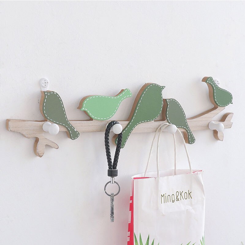 Crochet mural en bois d'oiseau | Patère murale, décor de maison, crochet Rail pour vêtements, cintre chambre salon, décorations murales de porte: Green