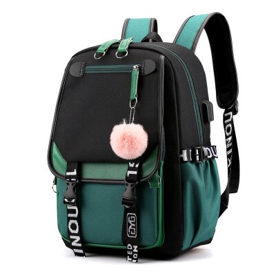 Oxford Women's Backpack Bag USB Interface School Backpacks Large Capacity Outdoor Travel Bag For Middle School Students: GREEN