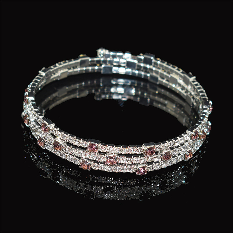 Pulsera de cristal de lujo para mujer, brazalete chapado en oro y plata para novia, pulsera de diamantes de imitación de 7 colores para mujer, de dama de honor para , joyería: Dark pink 5x1d