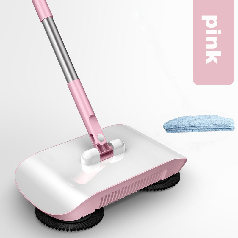 Usine Direct main pousser vadrouille balayeuse tout-en-un vadrouille balayeuse magique balai pelle à poussière en acier inoxydable balayage Machine maison nettoyage: pink with 3pcs pads