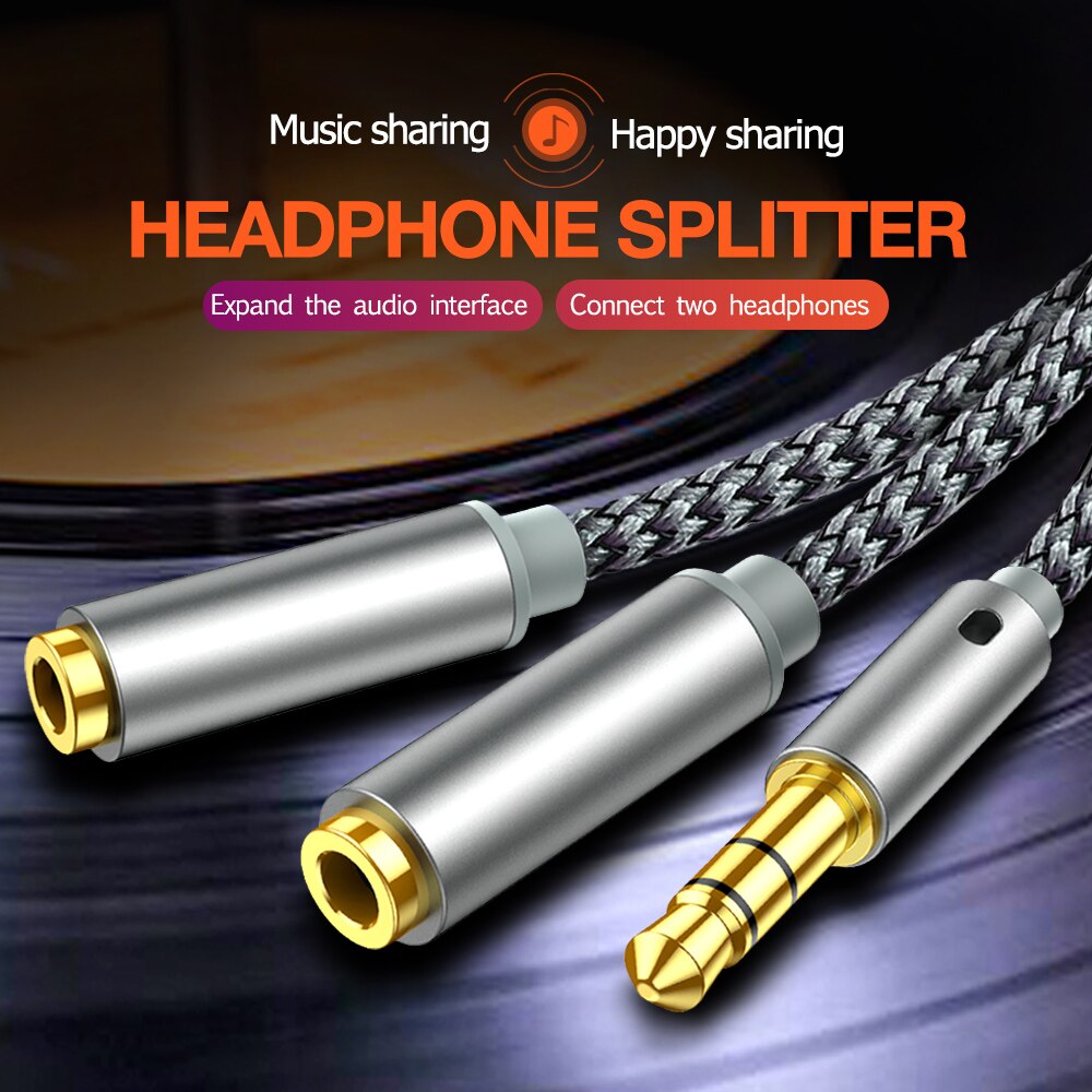 Headphone Splitter Cable 3.5mm Y Audio Jack Splitter Extension AUX Cable 3.5mm Male to 2 Port 3.5 mm Female AUX Adapter Cord