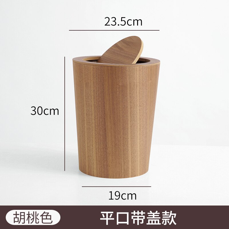 Poubelle en bois massif ronde avec couvercle poubelle ménage corbeille cuisine poubelle outils de nettoyage poubelles bac de rangement: A With cover