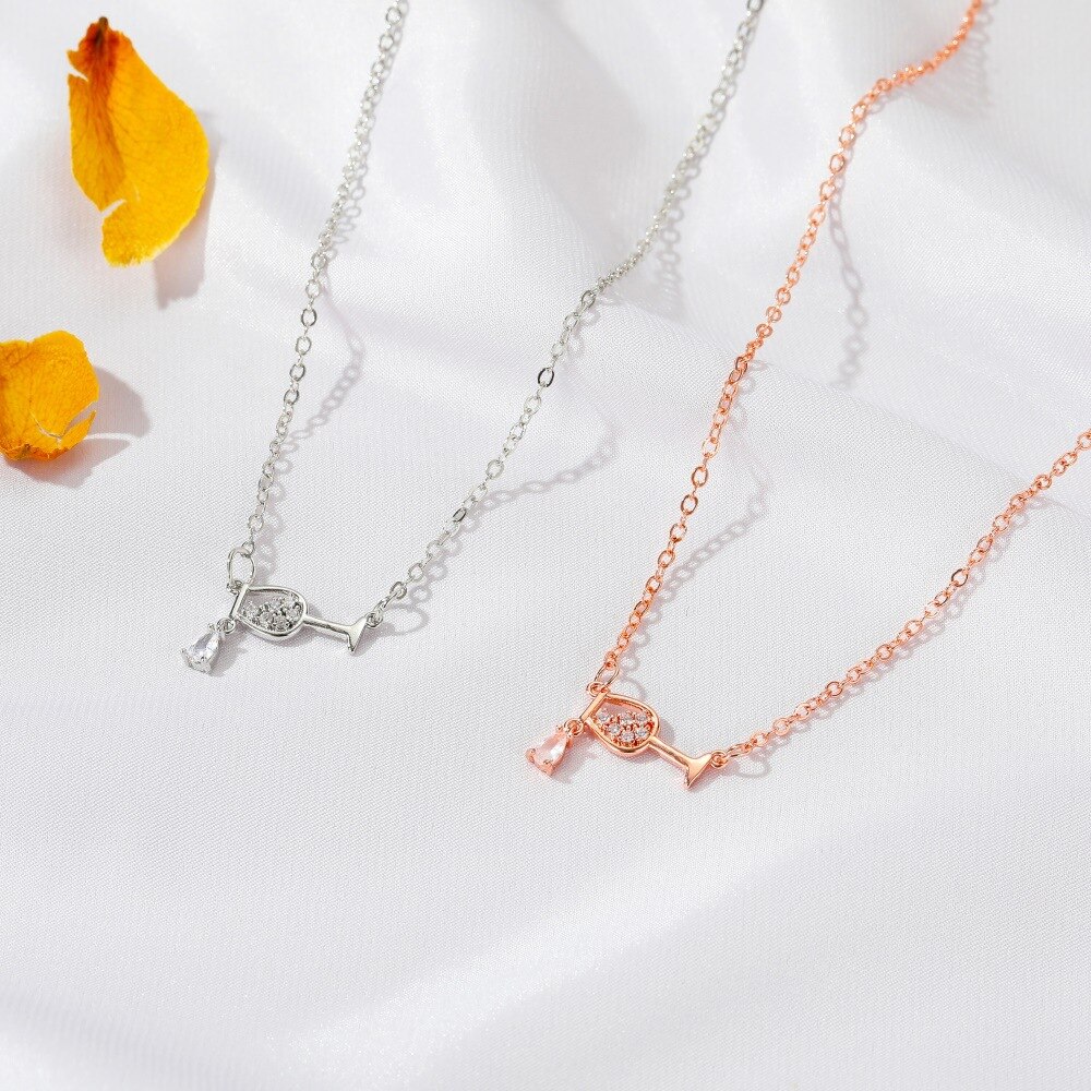 Collar de copa y vino de oro rosa para chica, Gargantilla de 3 colores, el mejor ,
