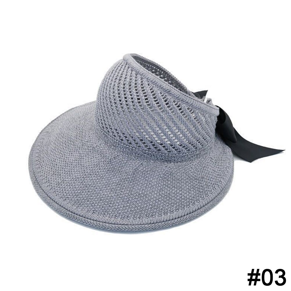 Summer Female Sun Hats Big Brim Classic Bowknot Foldable Straw Hat Casual Outdoor Beach Cap For Women UV Protected Hat: Gray