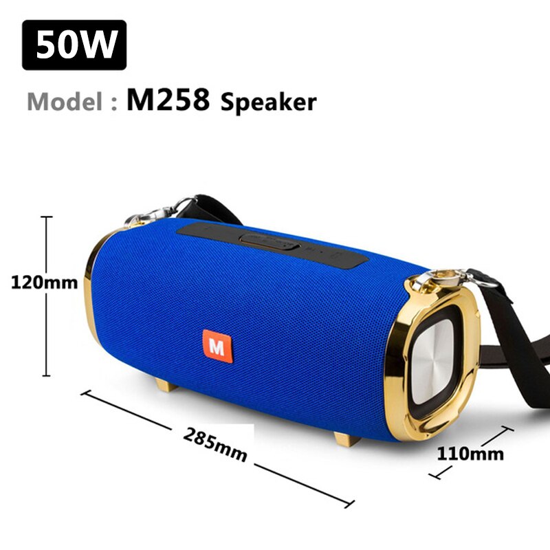 Wireless Bluetooth Speaker Outdoor Portable Subwoofer Colum 3D Stereo Soundbar 4000mAh Battery Music 48 Hours FM / Aux / TF: 50W M258 Blue