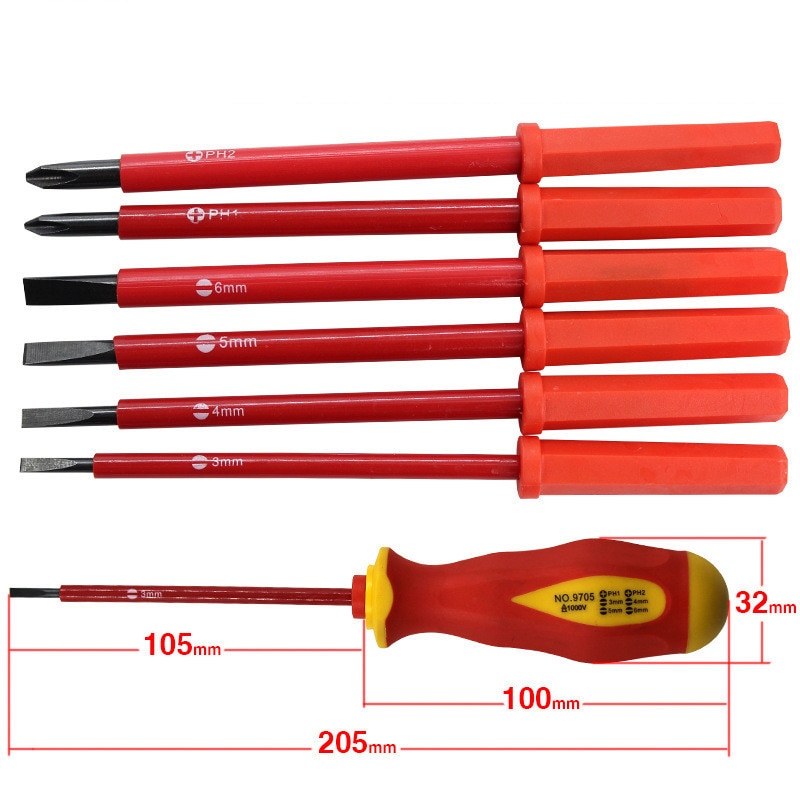 1000V High Voltage Insulated Electrician Hand Tool Opening Repair Precision Tool Set Insulated Screwdriver Set 7 Piece