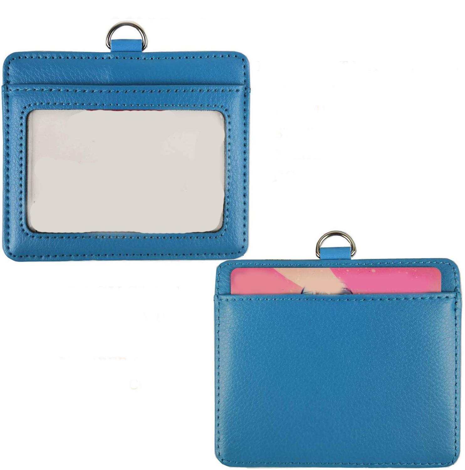 Heavy Duty Badge Holder Leather ID Card Holder With Clear ID Window Wallet Case 2-Sided Horizontal Business Name Card Organizer