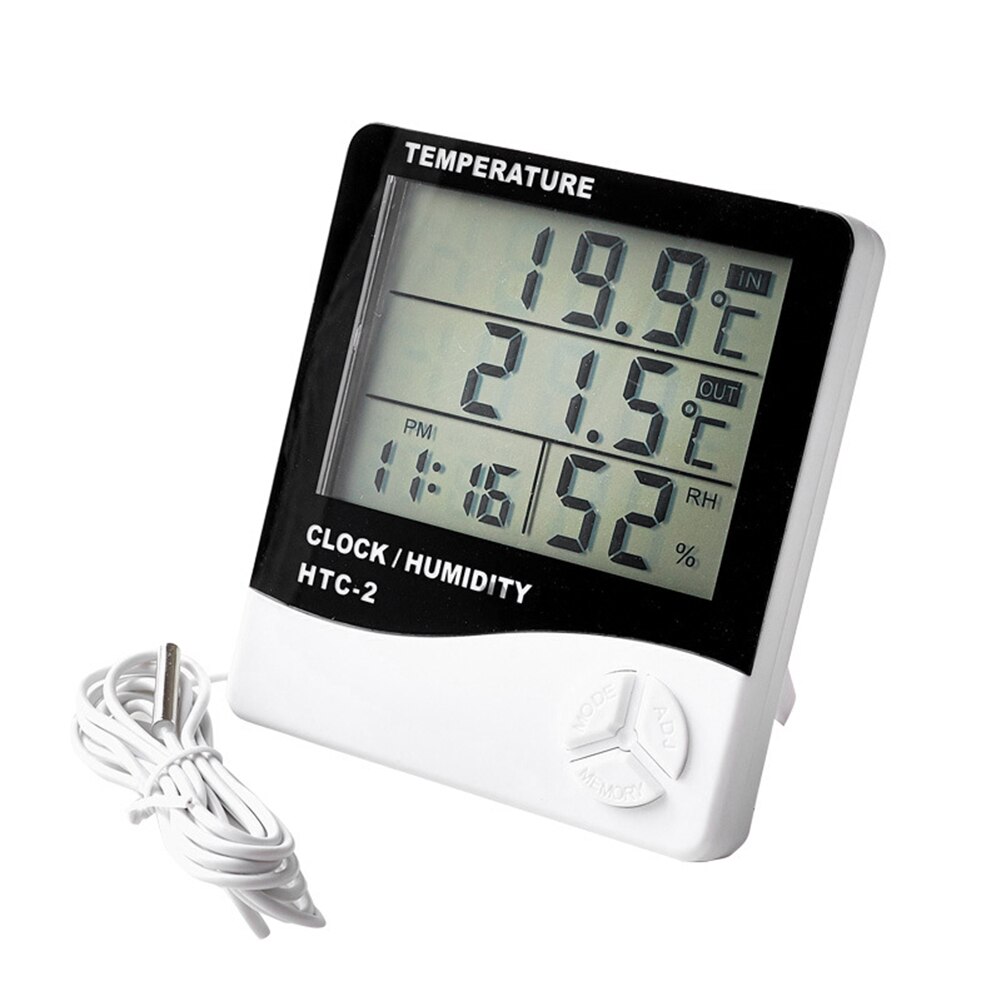 Digital Thermo Hygrometer Temperature Sensor Humidity Meter Dual Probe Electronic Thermometer Gauge Room Weather Station Clock