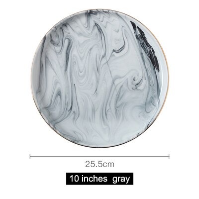 Nordic Phnom Penh Marbling Ceramic Plates Flat Tray cake Steak Plate Dinnerware Breakfast Plate Round dish tableware: gray 25.5cm